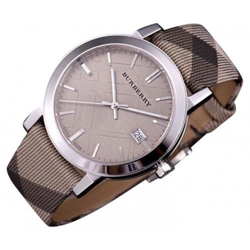  Shop Authentic Burberry The City Grey Dial Checked Grey Leather Strap Watch for Women - BU9118 - Luxxuri