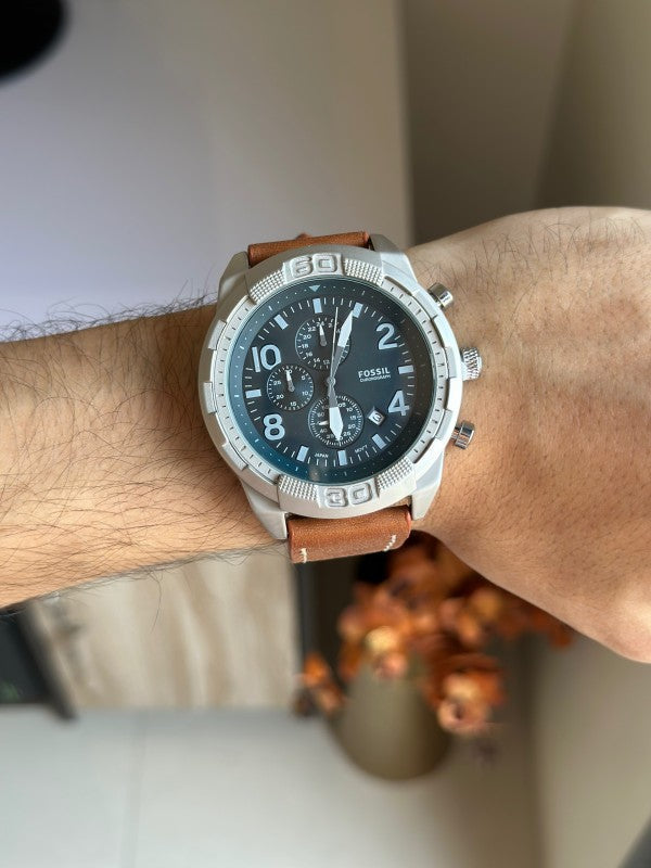  Shop Authentic Fossil Bronson Chronograph Luggage Blue Dial Brown Leather Strap Watch for Men - FS5829 - Luxxuri