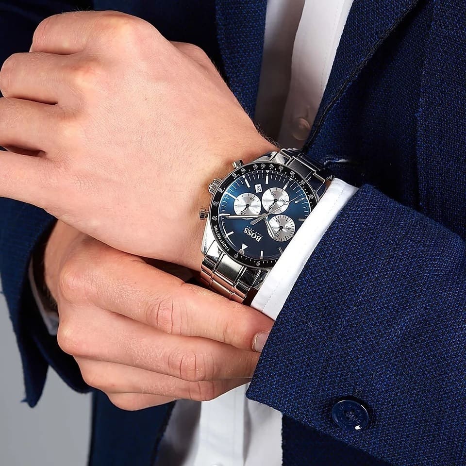  Shop Authentic Hugo Boss Chronograph Blue Dial Silver Steel Strap Watch for Men - 1513630 - Luxxuri