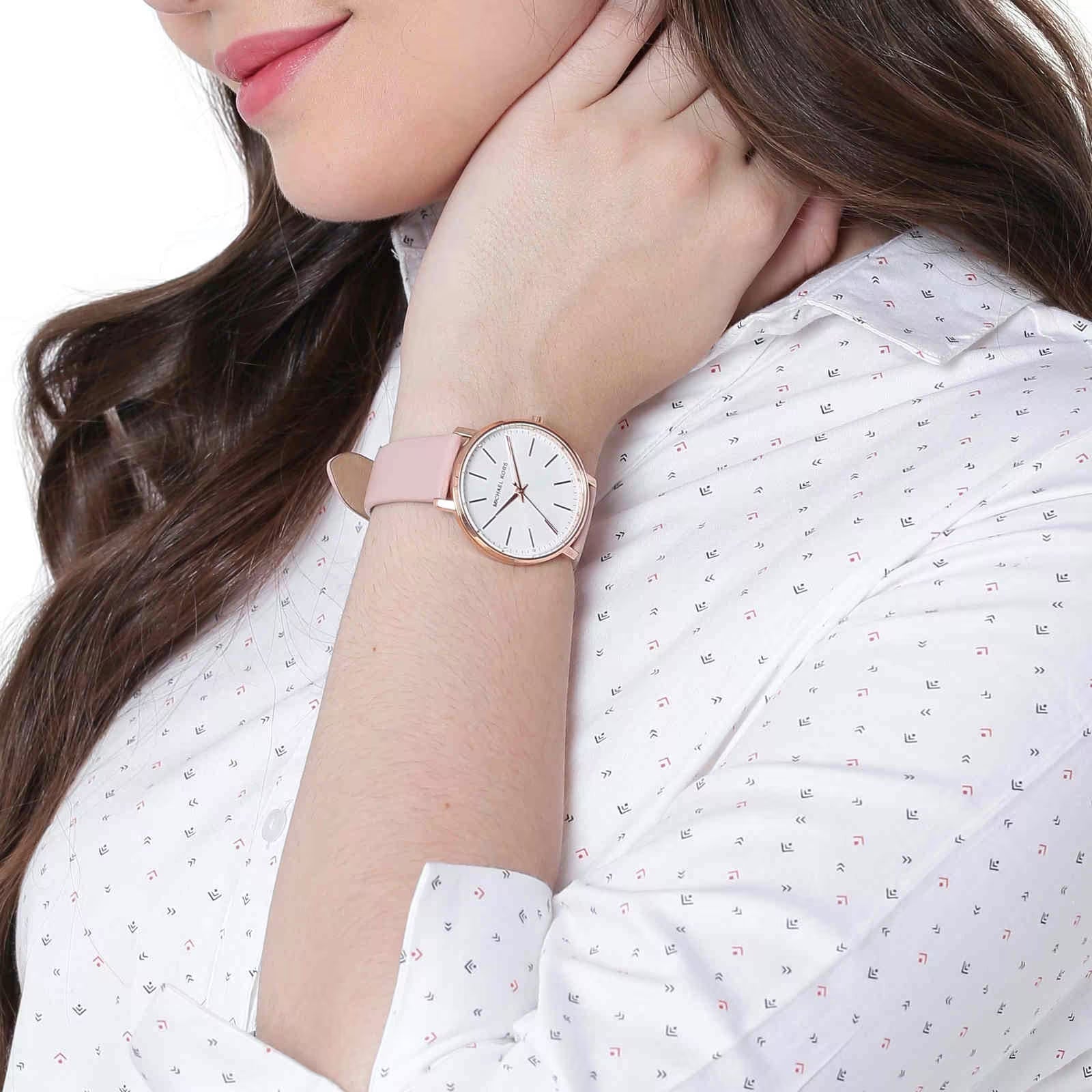  Shop Authentic Michael Kors Pyper Quartz White Dial Pink Leather Strap Watch For Women - MK2741 - Luxxuri