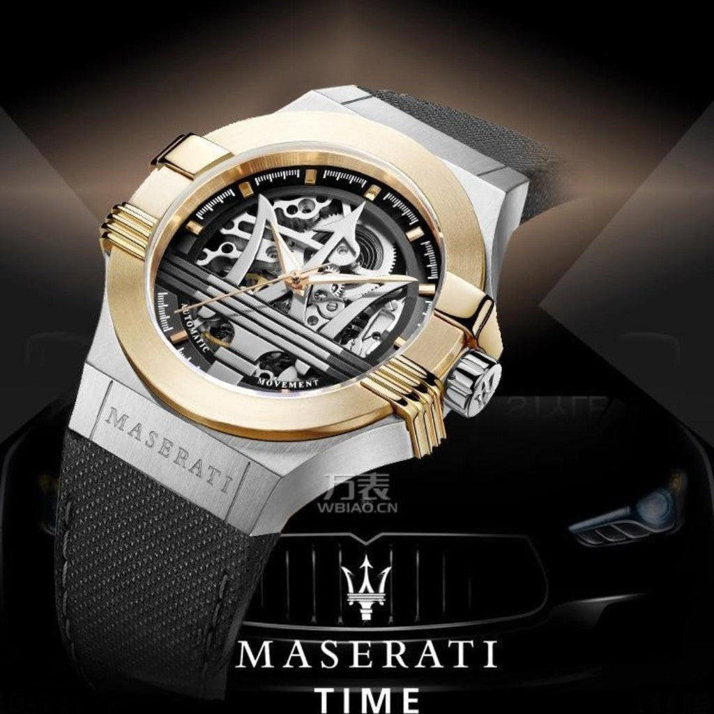  Shop Authentic Maserati Potenza Automatic Skeleton Dial Black Leather Strap Watch For Men - R8821108011 - Luxxuri