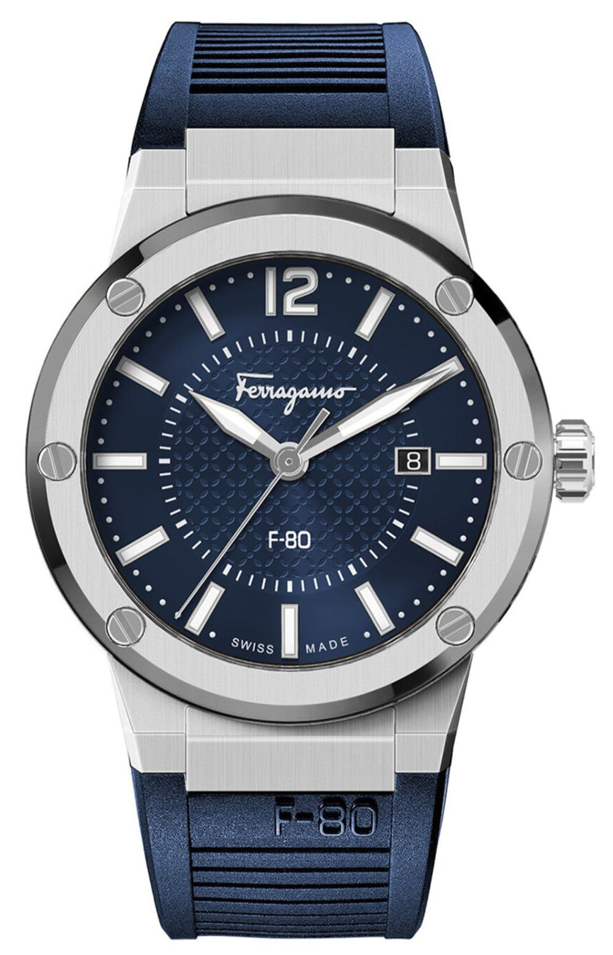  Shop Authentic Salvatore Ferragamo F-80 Blue Dial Blue Rubber Strap Watch For Men - SFHY01022 - Luxxuri