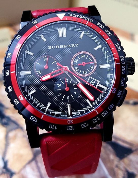 Shop Authentic Burberry The City Chronograph Black Dial Red Rubber Strap Watch For Men - BU9805 - Luxxuri