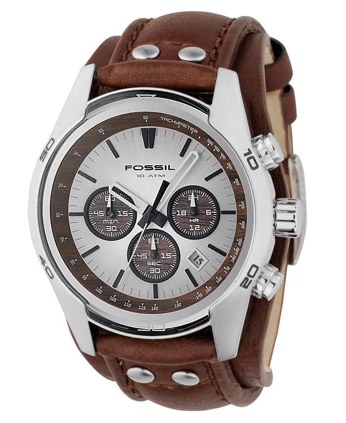  Shop Authentic Fossil Coachman Chronograph Silver Dial Brown Leather Strap Watch for Men - CH2565 - Luxxuri