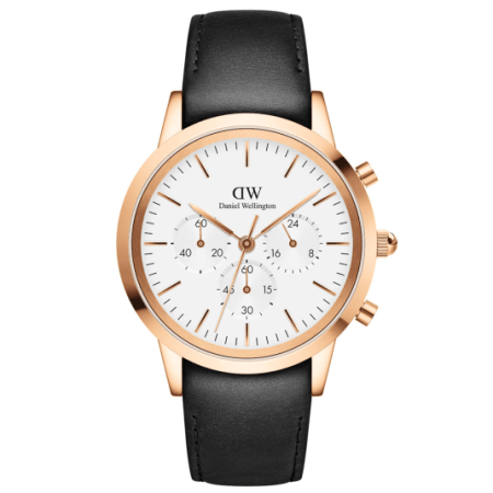  Shop Authentic Daniel Wellington Iconic Chronograph Sheffield White Dial Black Leather Strap Watch For Men - DW00100646 - Luxxuri