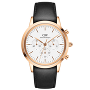  Shop Authentic Daniel Wellington Iconic Chronograph Sheffield White Dial Black Leather Strap Watch For Men - DW00100646 - Luxxuri