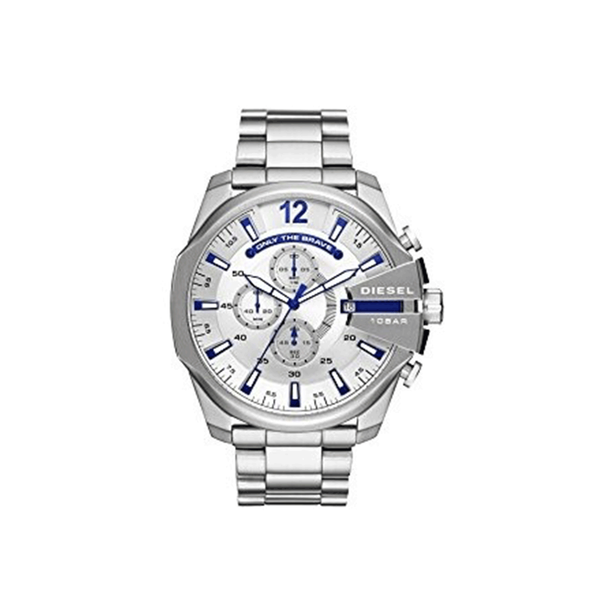  Shop Authentic Diesel Mega Chief Chronograph Silver Dial Silver Steel Strap Watch For Men - DZ4477 - Luxxuri
