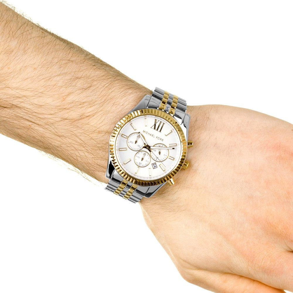  Shop Authentic Michael Kors Lexington Silver Dial Two Tone Steel Strap Watch for Men - MK8344 - Luxxuri
