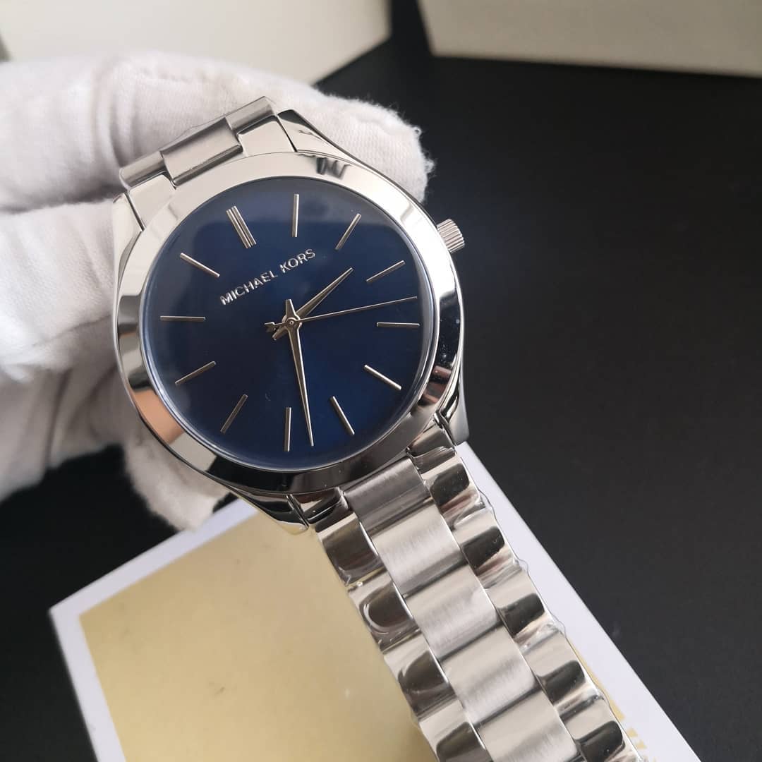  Shop Authentic Michael Kors Slim Runway Quartz Blue Dial Silver Steel Strap Watch For Women - MK3379 - Luxxuri