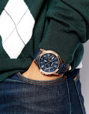  Shop Authentic Fossil Grant Chronograph Blue Dial Blue Leather Strap Watch for Men - FS4835 - Luxxuri