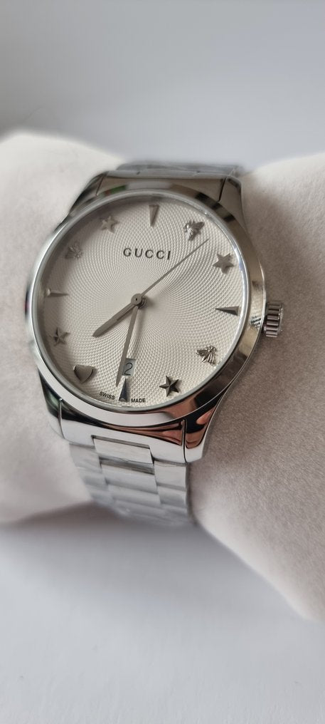  Shop Authentic Gucci G Timeless White Dial Silver Steel Strap Watch For Women - YA1264028A - Luxxuri