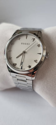  Shop Authentic Gucci G Timeless White Dial Silver Steel Strap Watch For Women - YA1264028A - Luxxuri