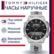  Shop Authentic Tommy Hilfiger Digital Black Dial Silver Mesh Bracelet Watch For Men - 1791765 - Luxxuri