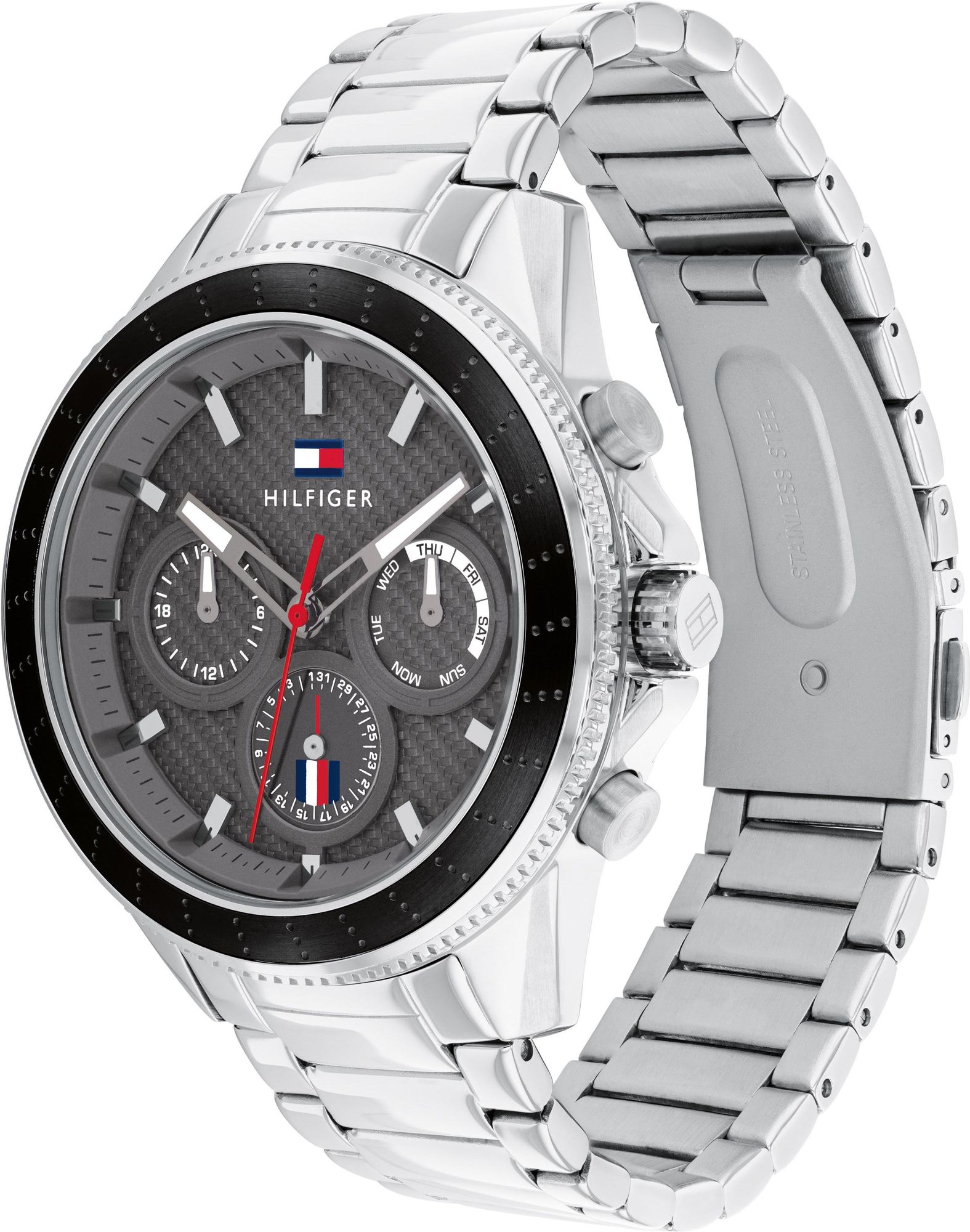  Shop Authentic Tommy Hilfiger Aiden Chronograph Grey Dial Silver Steel Strap Watch For Men - 1791857 - Luxxuri