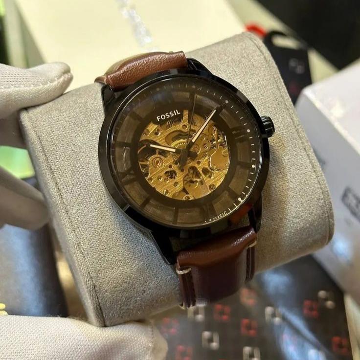  Shop Authentic Fossil Townsman Automatic Skeleton Brown Dial Brown Leather Strap Watch for Men - ME3098 - Luxxuri