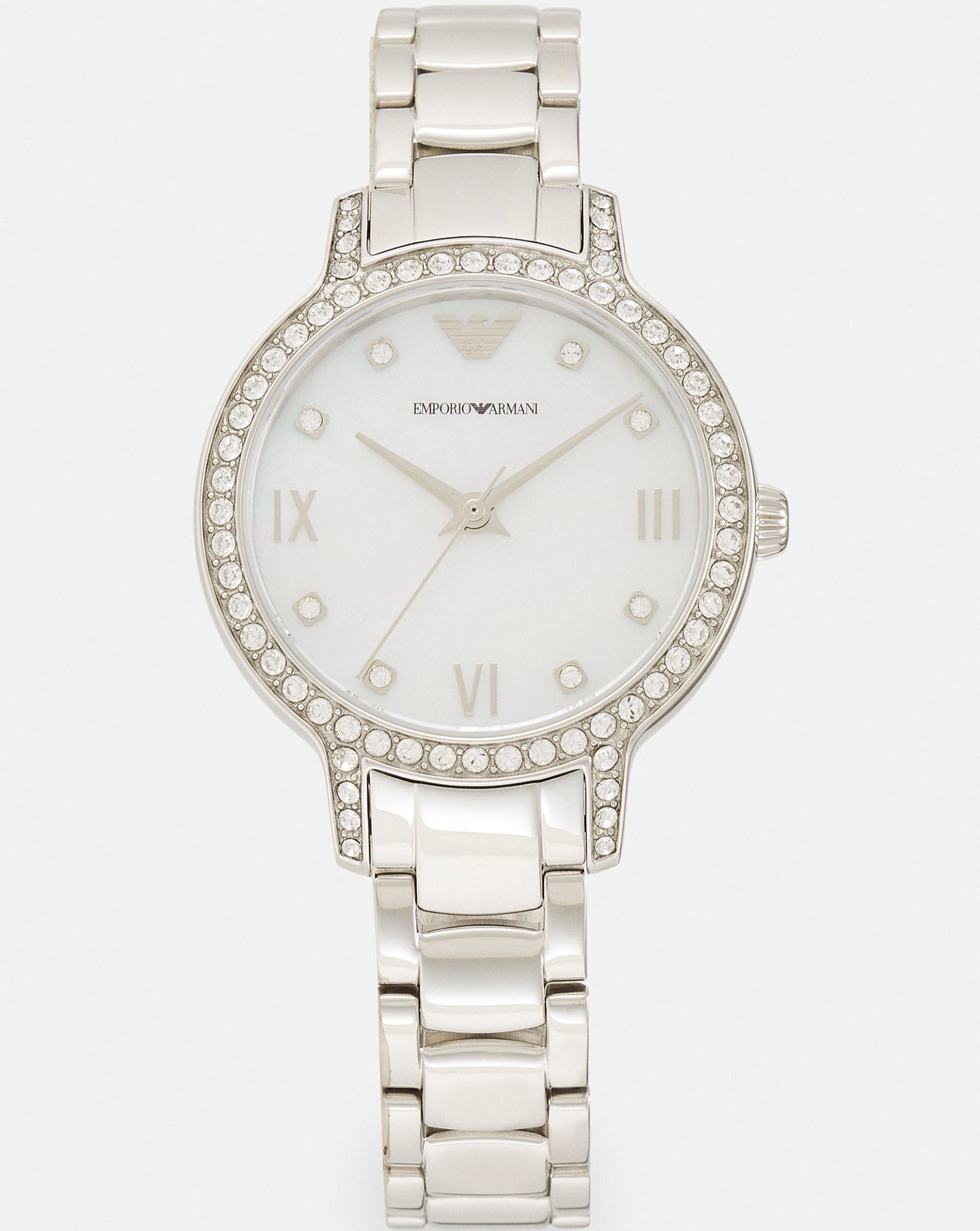  Shop Authentic Emporio Armani Cleo Crystals Mother Of Pearl Dial Silver Steel Strap Watch For Women - AR11484 - Luxxuri