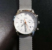  Shop Authentic Fossil Neutra Chronograph White Dial Silver Mesh Bracelet Watch for Men - FS5382 - Luxxuri