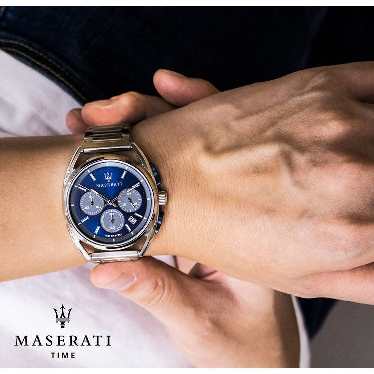  Shop Authentic Maserati Trimarano Chronograph Blue Dial Silver Steel Strap Watch For Men - R8873632004 - Luxxuri