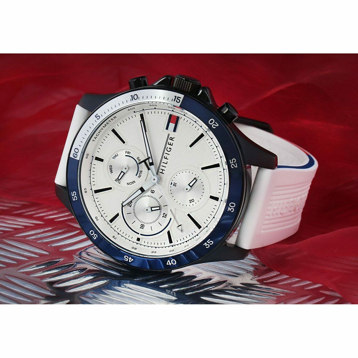  Shop Authentic Tommy Hilfiger Bank Chronograph White Dial White Rubber Strap Watch for Men - 1791723 - Luxxuri