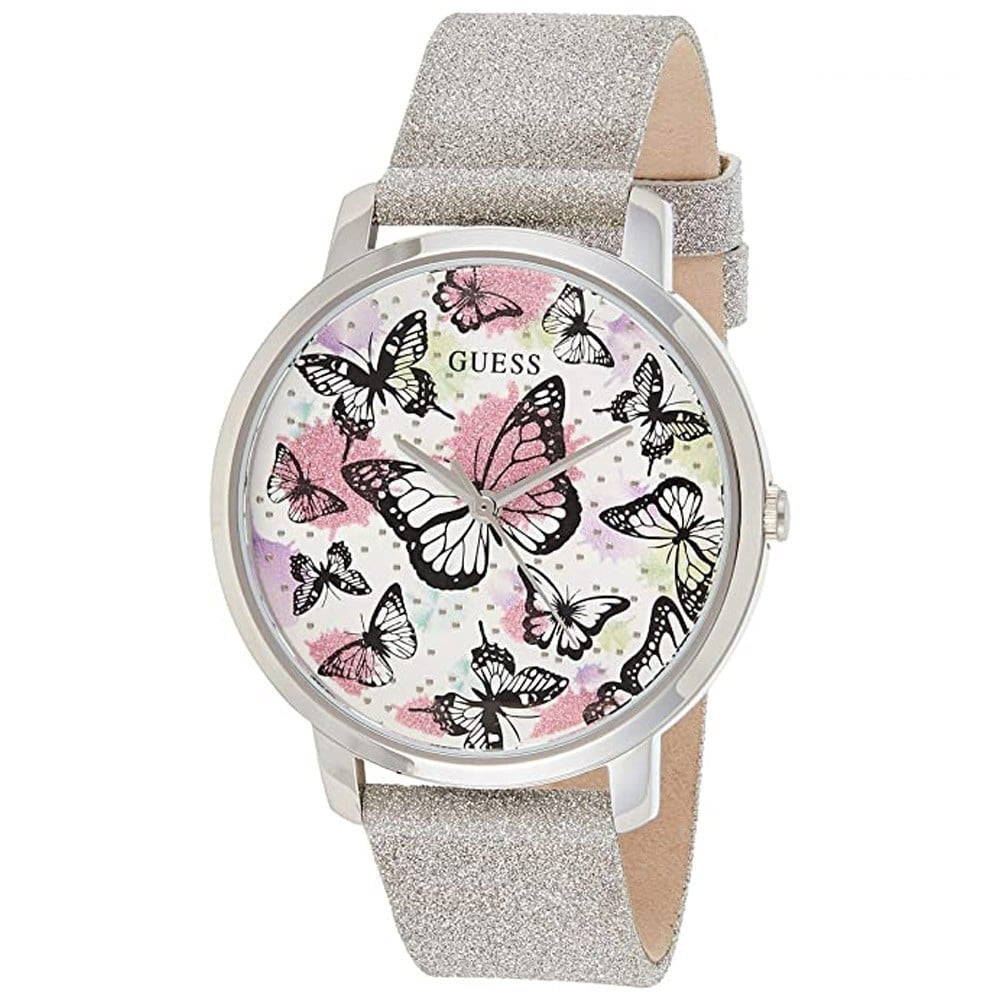  Shop Authentic Guess Sparkle Butterfly White Dial Silver Leather Strap Watch For Women - GW0008L1 - Luxxuri