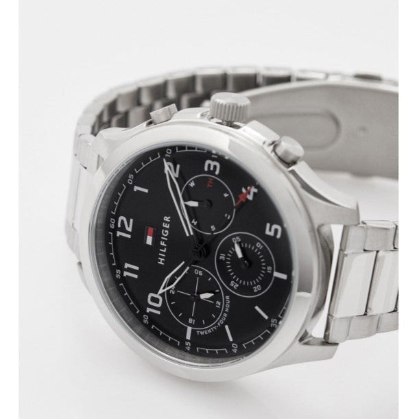 Shop Authentic Tommy Hilfiger Asher Chronograph Black Dial Silver Steel Strap Watch For Men - 1791852 - Luxxuri