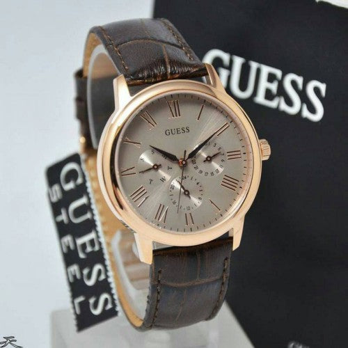  Shop Authentic Guess Wafer Quartz Beige Dial Brown Leather Strap Watch For Men - W0496G1 - Luxxuri