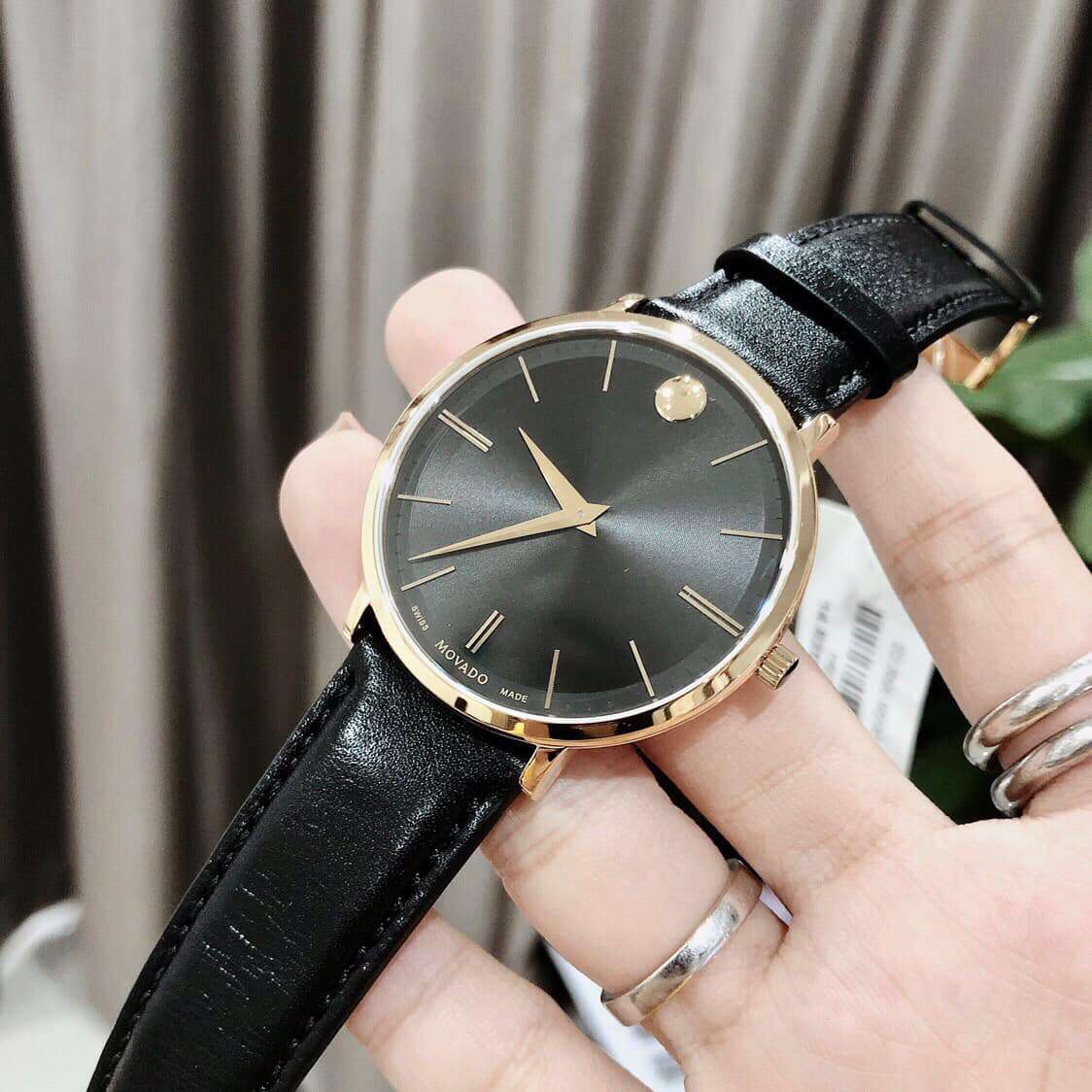  Shop Authentic Movado Ultra Slim Black Dial Black Leather Strap Watch For Men - 0607087 - Luxxuri