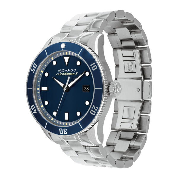  Shop Authentic Movado Heritage Calendoplan Blue Dial Silver Steel Strap Watch For Men - 3650094 - Luxxuri