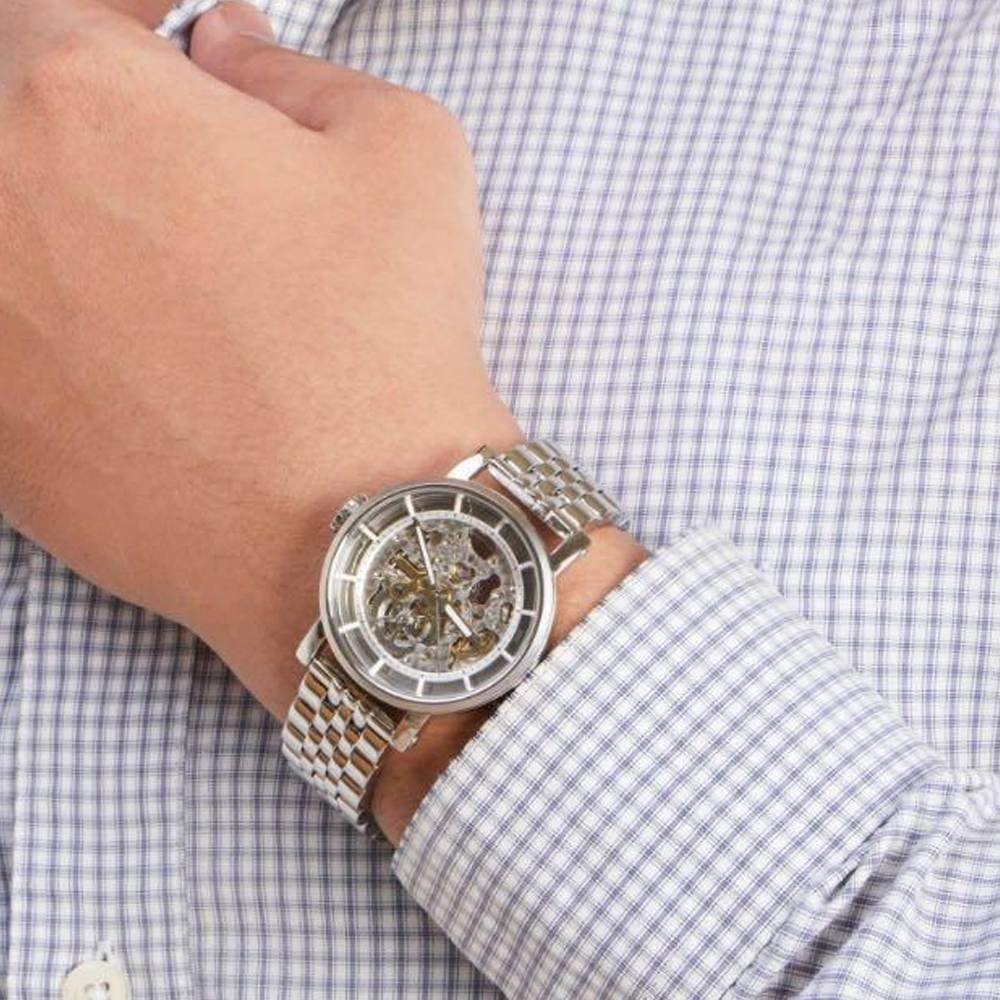  Shop Authentic Fossil Boyfriend Automatic Skeleton Silver Dial Silver Steel Strap Watch for Women - ME3067 - Luxxuri