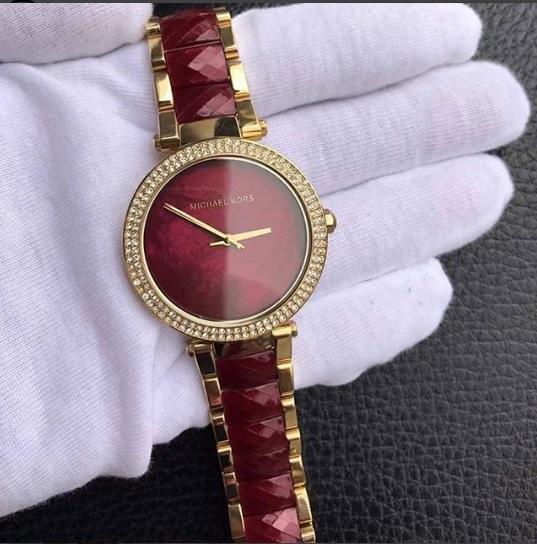  Shop Authentic Michael Kors Parker Mother of Pearl Red Dial Two Tone Steel Strap Watch for Women - MK6427 - Luxxuri