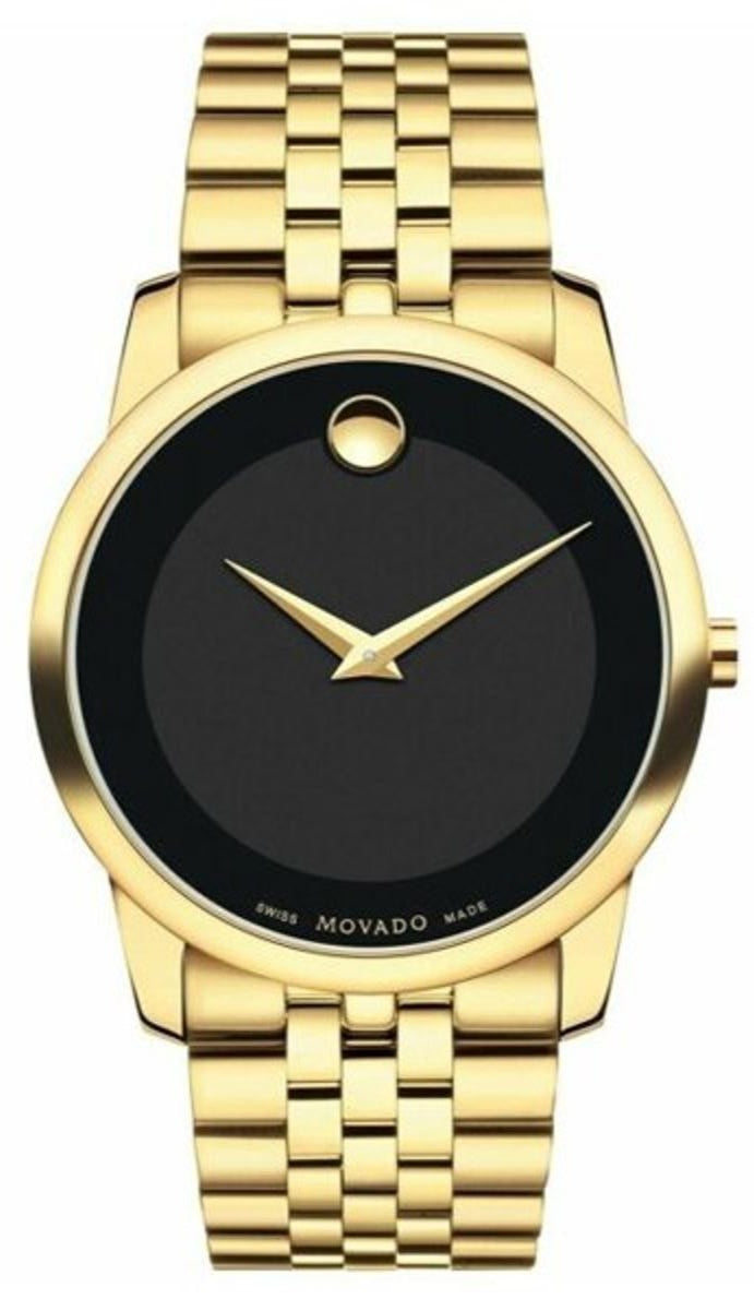  Shop Authentic Movado Museum Black Dial Gold Steel Strap Watch For Men - 606997 - Luxxuri