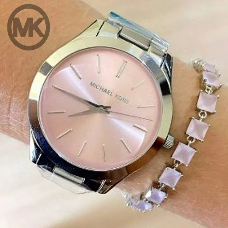  Shop Authentic Michael Kors Slim Runway Quartz Pink Dial Silver Steel Strap Watch For Women - MK3380 - Luxxuri