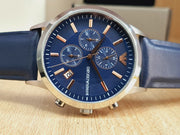  Shop Authentic Emporio Armani Renato Chronograph Blue Dial Black Leather Strap Watch For Men - AR11216 - Luxxuri