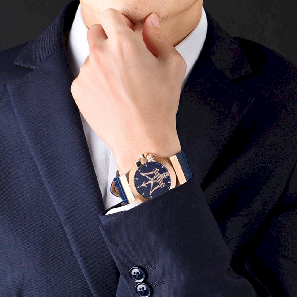  Shop Authentic Maserati Potenza 42mm Rose Gold & Blue Dial Blue Leather Strap Watch For Men - R8851108027 - Luxxuri