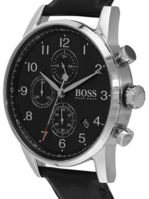  Shop Authentic Hugo Boss Navigator Black Dial Black Leather Strap Watch for Men - 1513678 - Luxxuri