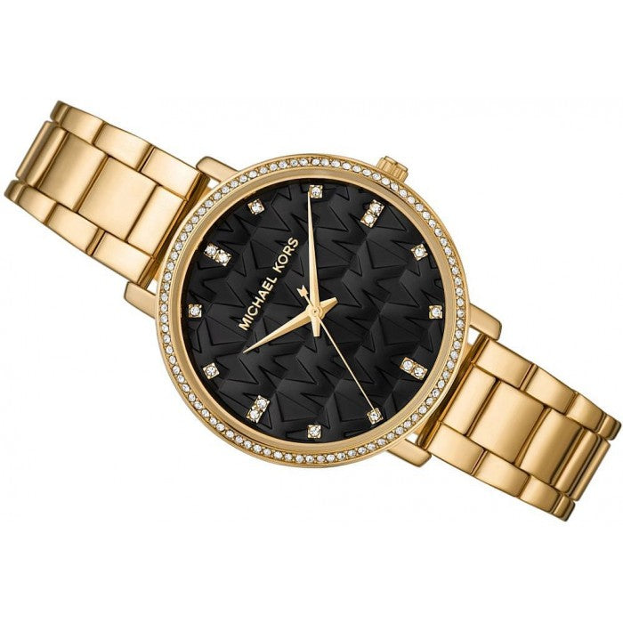  Shop Authentic Michael Kors Pyper Three-Hand Black Dial Gold Steel Strap Watch For Women - MK4593 - Luxxuri