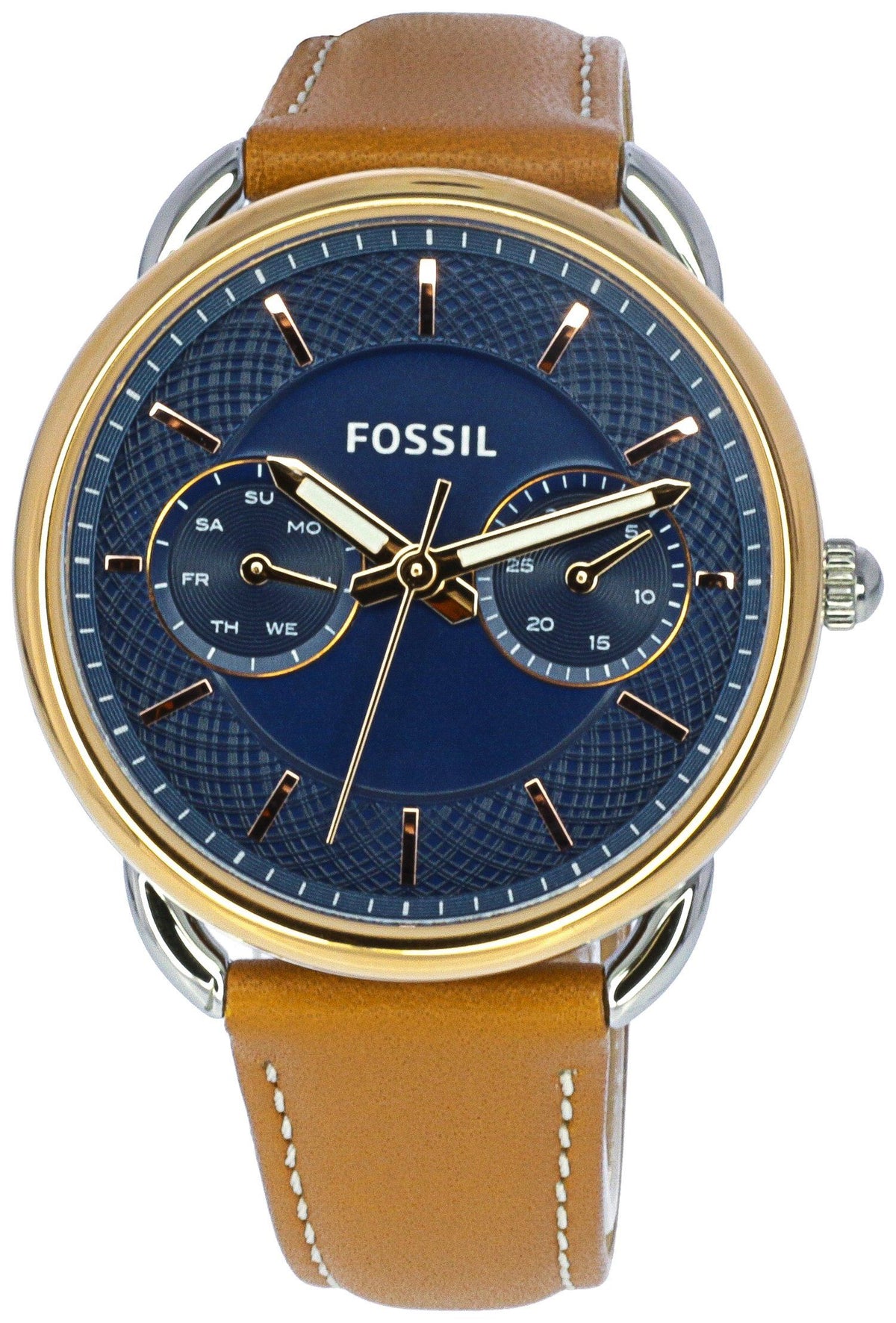  Shop Authentic Fossil Tailor Date-Day Quartz Blue Dial Brown Leather Strap Watch for Women - ES4257 - Luxxuri