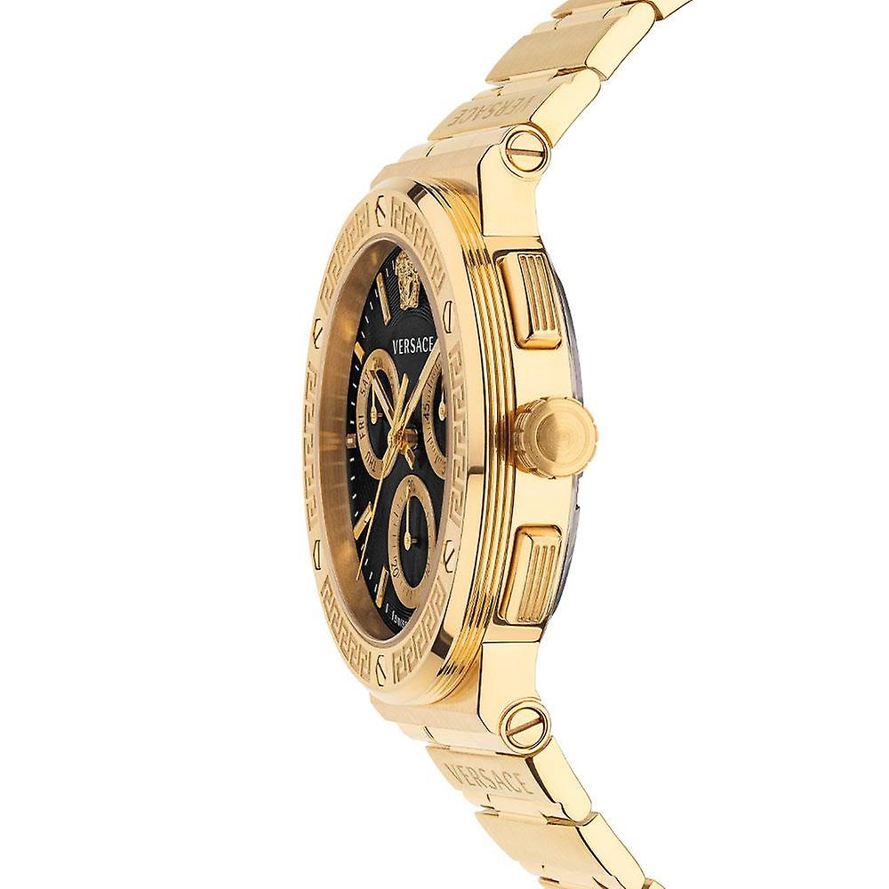  Shop Authentic Versace Greca Chronograph Black Dial Gold Steel Strap Watch For Men - VEZ900421 - Luxxuri