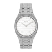  Shop Authentic Gucci 25H Quartz Diamonds Silver Dial Silver Steel Strap Watch for Women - YA163401 - Luxxuri