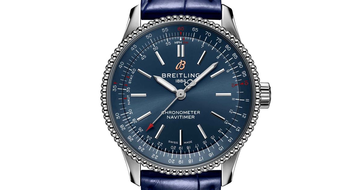  Shop Authentic Breitling Navitimer Automatic 35 Blue Dial Blue Leather Strap Watch for Men - A17395161C1P1 - Luxxuri