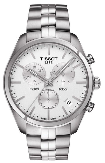  Shop Authentic Tissot T Classic PR 100 Chronograph Silver Dial Silver Steel Strap Watch For Men - T101.417.11.031.00 - Luxxuri