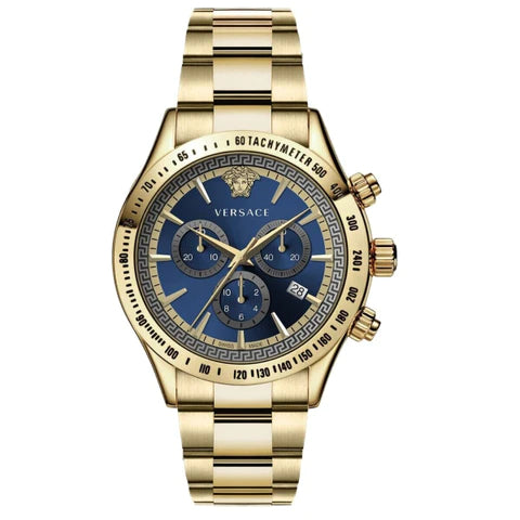  Shop Authentic Versace Classic Chronograph Quartz Blue Dial Gold Steel Strap Watch For Men - VEV700619 - Luxxuri