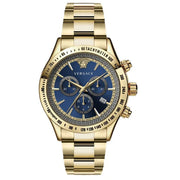  Shop Authentic Versace Classic Chronograph Quartz Blue Dial Gold Steel Strap Watch For Men - VEV700619 - Luxxuri