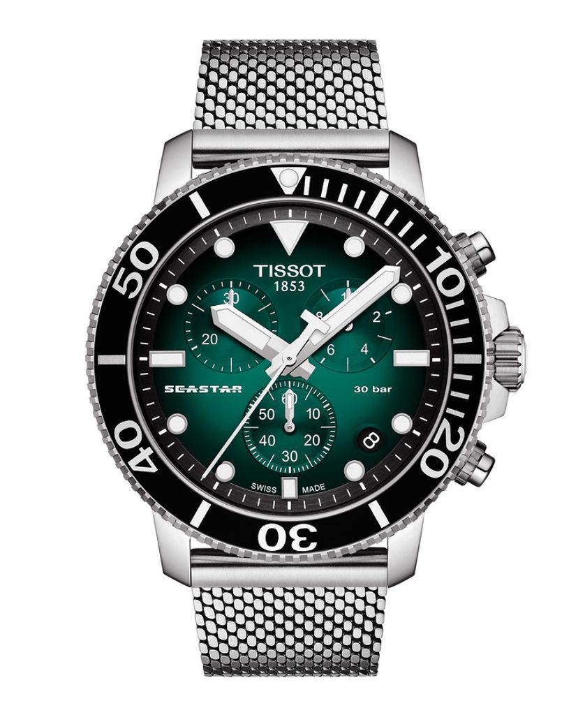  Shop Authentic Tissot Seastar 1000 Chronograph Green Dial Silver Mesh Bracelet Watch For Men - T120.417.11.091.00 - Luxxuri
