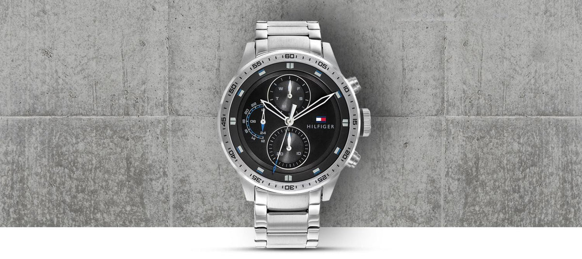 Shop Authentic Tommy Hilfiger Trent Quartz Black Dial Silver Steel Strap Watch For Men - 1791805 - Luxxuri