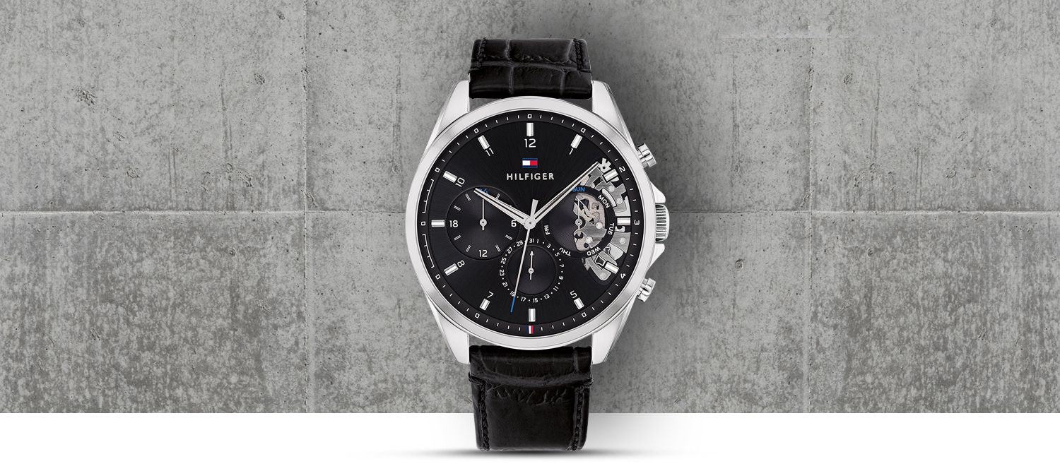  Shop Authentic Tommy Hilfiger Baker Chronograph Black Dial Black Leather Strap Watch For Men - 1710449 - Luxxuri