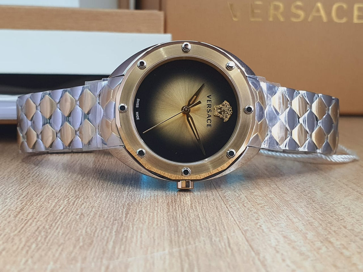  Shop Authentic Versace Shadov Quartz Gold Dial Two Tone Steel Strap Watch for Women - VEBM00518 - Luxxuri