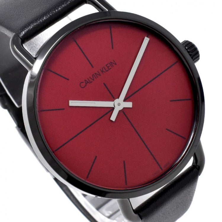  Shop Authentic Calvin Klein Even Maroon Dial Black Leather Strap Watch for Men - K7B214CP - Luxxuri