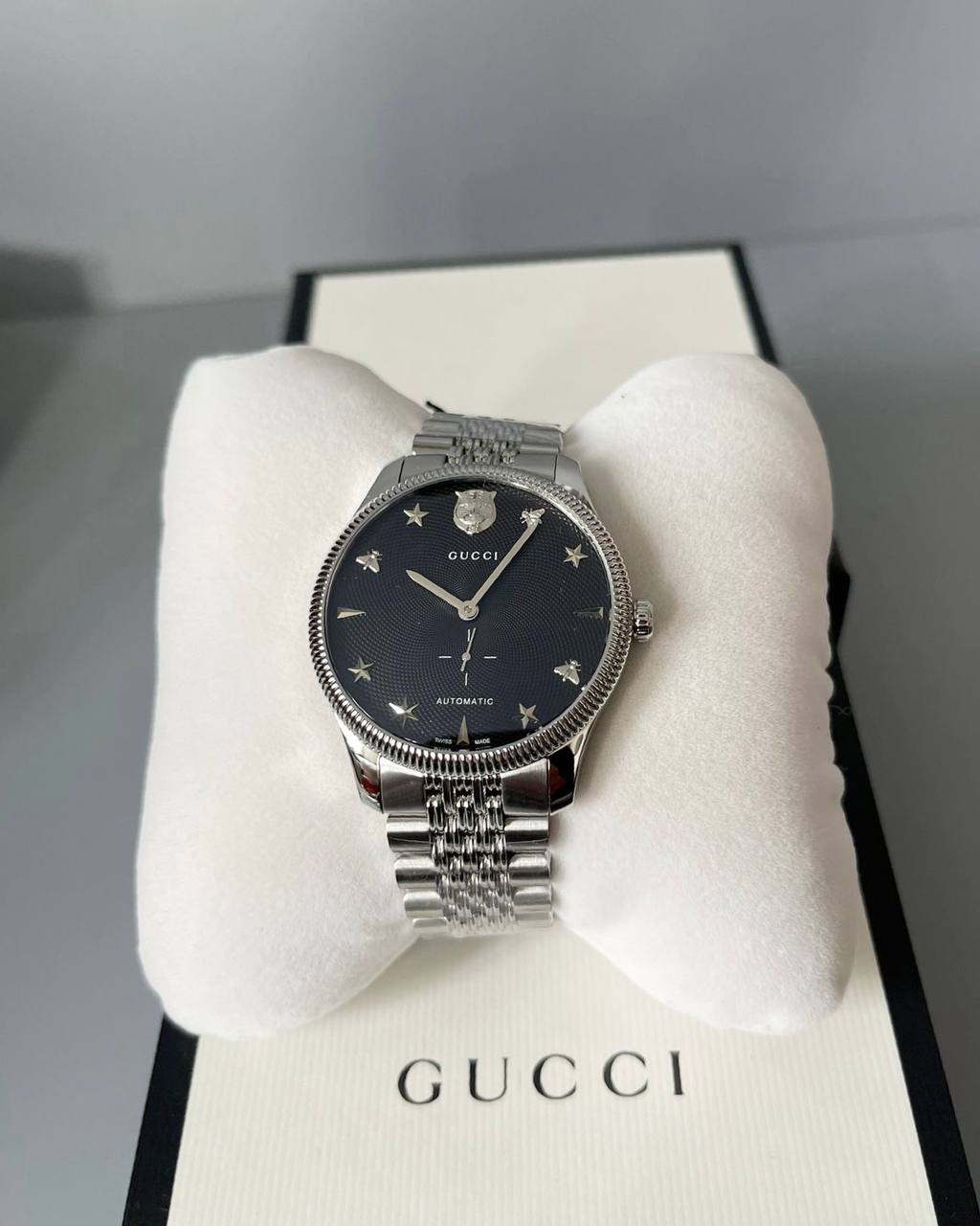 Shop Authentic Gucci G Timeless Automatic Black Dial Silver Steel Strap Watch For Men - YA126353 - Luxxuri