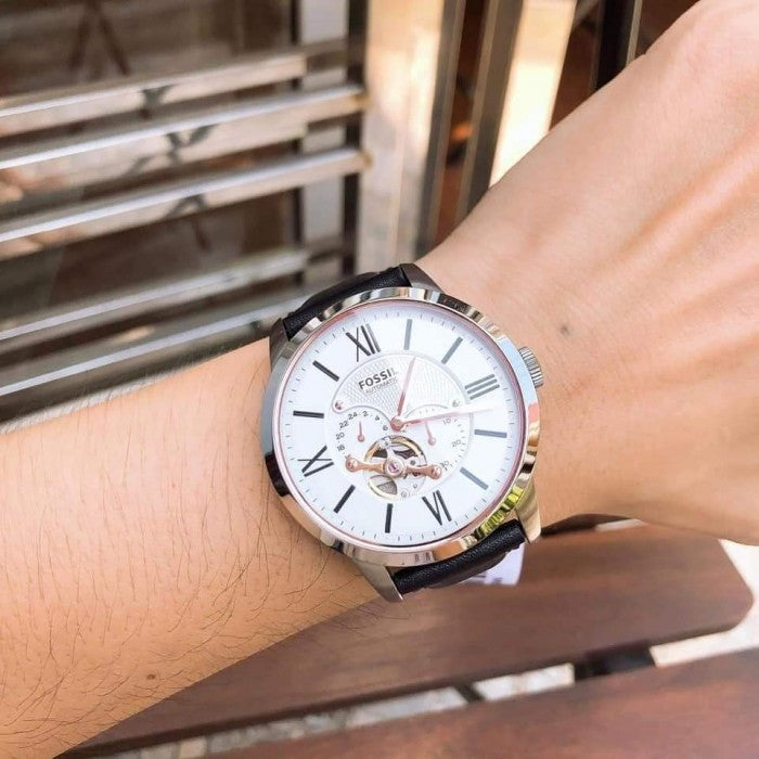  Shop Authentic Fossil Townsman Automatic White Dial Black Leather Strap Watch for Men - ME3104 - Luxxuri
